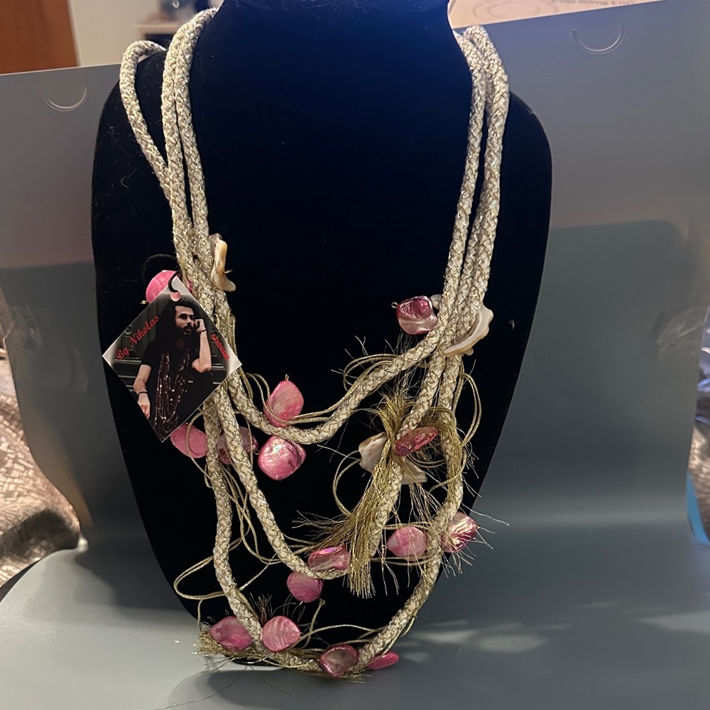 Nikolas Pink and Gold Beaded Rooe Necklace NWT from Greece
